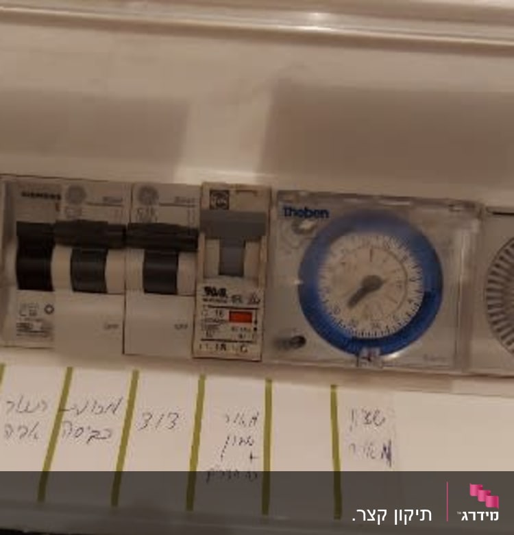 לוח חשמל עם מפסקים ושעון תזמון